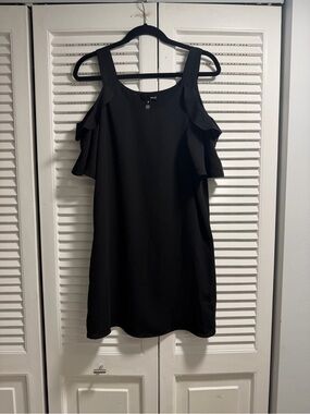Aqua Black Cold-Shoulder Ruffle Mini Dress